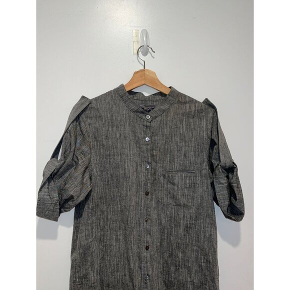 Vince Gray Button-Up Tie-Sleeve Women's Midi Shirt Dress Size Medium - Picture 2 of 8